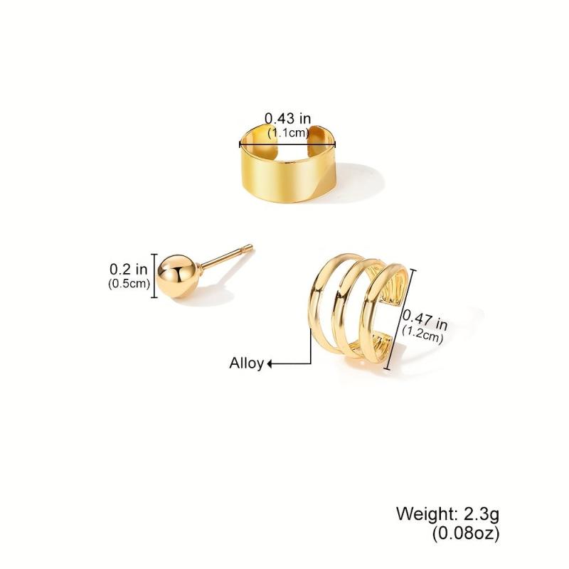 3pcs Set Earrings Ear Caff Stud Earrings Circle Ball Alloy Earrings