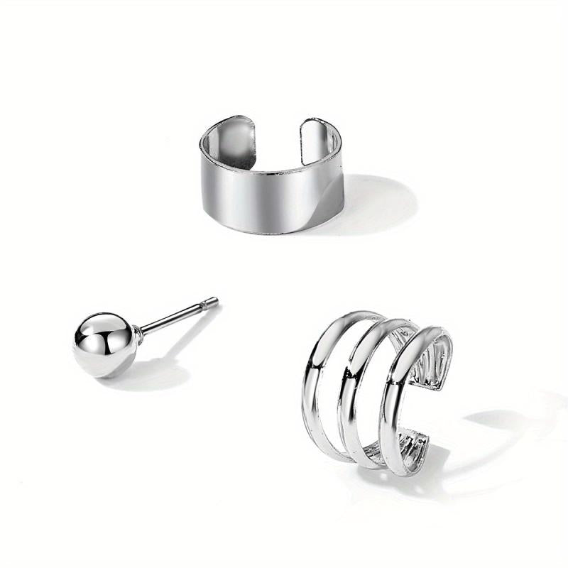 3pcs Set Earrings Ear Caff Stud Earrings Circle Ball Alloy Earrings