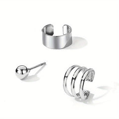 3pcs Set Earrings Ear Caff Stud Earrings Circle Ball Alloy Earrings