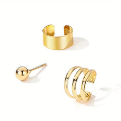 3pcs Set Earrings Ear Caff Stud Earrings Circle Ball Alloy Earrings
