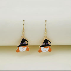 Halloween Pumpkin Magic Broom Witch Enamel Dangle Earrings