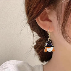 Halloween Pumpkin Magic Broom Witch Enamel Dangle Earrings