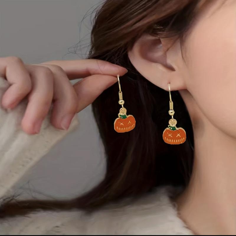 Halloween Pumpkin Magic Broom Witch Enamel Dangle Earrings