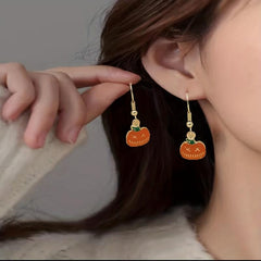 Halloween Pumpkin Magic Broom Witch Enamel Dangle Earrings