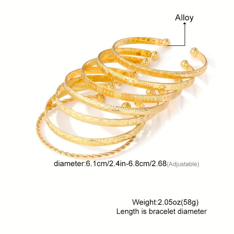 7pcs Golden Heart Twist Bracelets Set for Women Girls