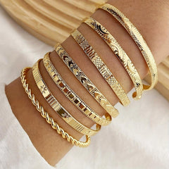 7pcs Golden Heart Twist Bracelets Set for Women Girls