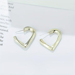 Golden Glossy Twist Heart Hoop Earrings 18K Plated Jewelry