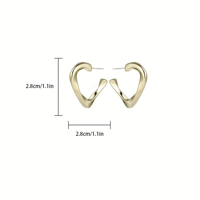 Golden Glossy Twist Heart Hoop Earrings 18K Plated Jewelry