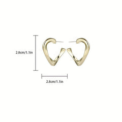 Golden Glossy Twist Heart Hoop Earrings 18K Plated Jewelry