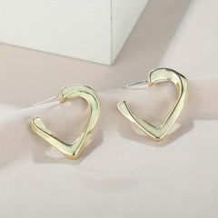 Golden Glossy Twist Heart Hoop Earrings 18K Plated Jewelry