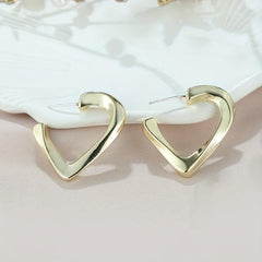 Golden Glossy Twist Heart Hoop Earrings 18K Plated Jewelry