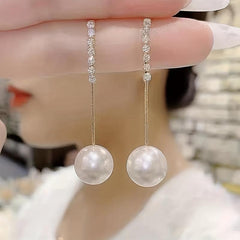 Dangle Earrings Pearl Inlaid Long Pendant Copper Earrings Jewelry Gift