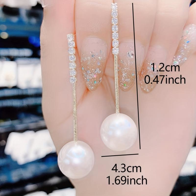 Dangle Earrings Pearl Inlaid Long Pendant Copper Earrings Jewelry Gift