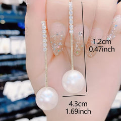 Dangle Earrings Pearl Inlaid Long Pendant Copper Earrings Jewelry Gift