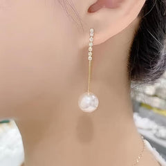 Dangle Earrings Pearl Inlaid Long Pendant Copper Earrings Jewelry Gift