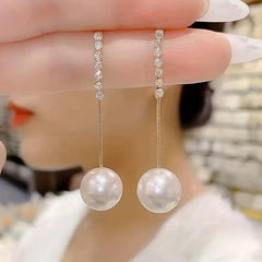 Dangle Earrings Pearl Inlaid Long Pendant Copper Earrings Jewelry Gift