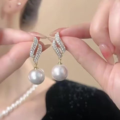 Dangle Earrings Leaf Pearl Inlaid Pendant Jewelry Gift For Women