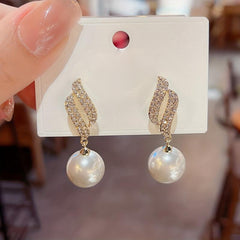 Dangle Earrings Leaf Pearl Inlaid Pendant Jewelry Gift For Women