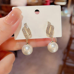 Dangle Earrings Leaf Pearl Inlaid Pendant Jewelry Gift For Women