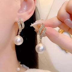 Dangle Earrings Leaf Pearl Inlaid Pendant Jewelry Gift For Women