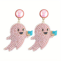 Halloween Beaded Ghost Dangle Earrings Party Style Alloy Jewelry