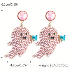 Halloween Beaded Ghost Dangle Earrings Party Style Alloy Jewelry