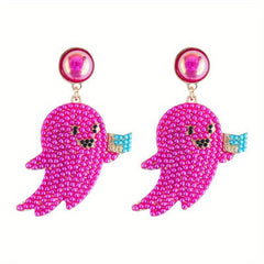 Halloween Beaded Ghost Dangle Earrings Party Style Alloy Jewelry