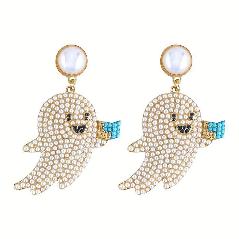 Halloween Beaded Ghost Dangle Earrings Party Style Alloy Jewelry