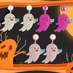 Halloween Beaded Ghost Dangle Earrings Party Style Alloy Jewelry