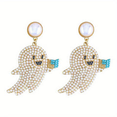 Halloween Beaded Ghost Dangle Earrings Party Style Alloy Jewelry