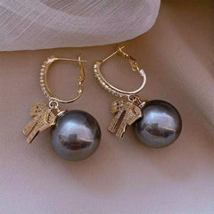 Hollow Bow Faux Pearl Decor Dangle Earrings Zircon Inlaid