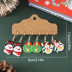 3 Pairs Set Snowman Elk Tree Enamel Dangle Earrings Cute Female Gift
