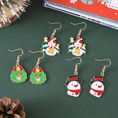 3 Pairs Set Snowman Elk Tree Enamel Dangle Earrings Cute Female Gift