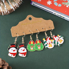 3 Pairs Set Snowman Elk Tree Enamel Dangle Earrings Cute Female Gift