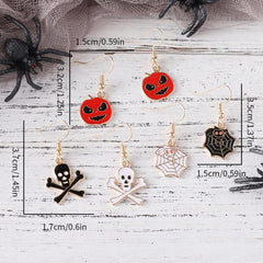 Halloween Pumpkin Skull Spider Web Enamel Earrings Set