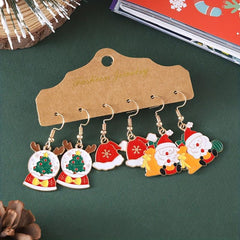 3 Pairs Set Christmas Elk Hat Santa Claus Enamel Dangle Earrings