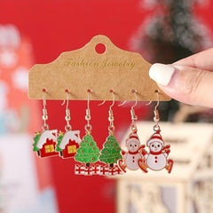 3 Pairs Set Enamel Dangle Earrings Christmas Retro Style Adorable Gift