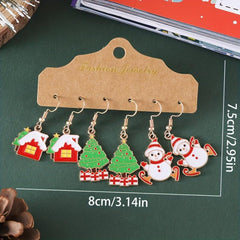3 Pairs Set Enamel Dangle Earrings Christmas Retro Style Adorable Gift