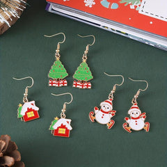 3 Pairs Set Enamel Dangle Earrings Christmas Retro Style Adorable Gift