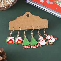 3 Pairs Set Enamel Dangle Earrings Christmas Retro Style Adorable Gift