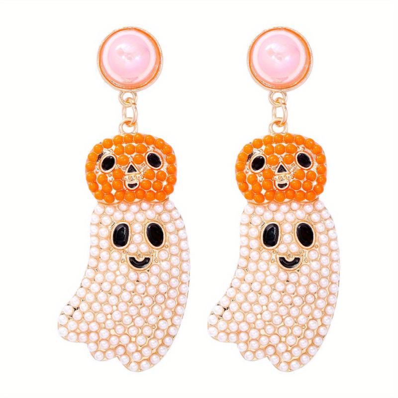 Halloween Beaded Ghost Pumpkin Dangle Earrings Alloy Jewelry