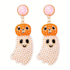 Halloween Beaded Ghost Pumpkin Dangle Earrings Alloy Jewelry