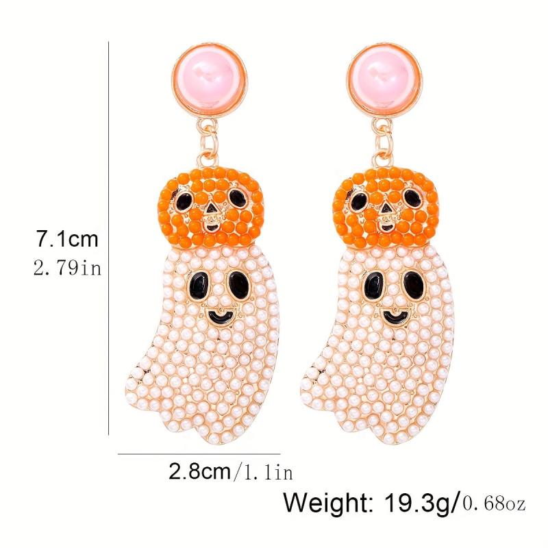 Halloween Beaded Ghost Pumpkin Dangle Earrings Alloy Jewelry