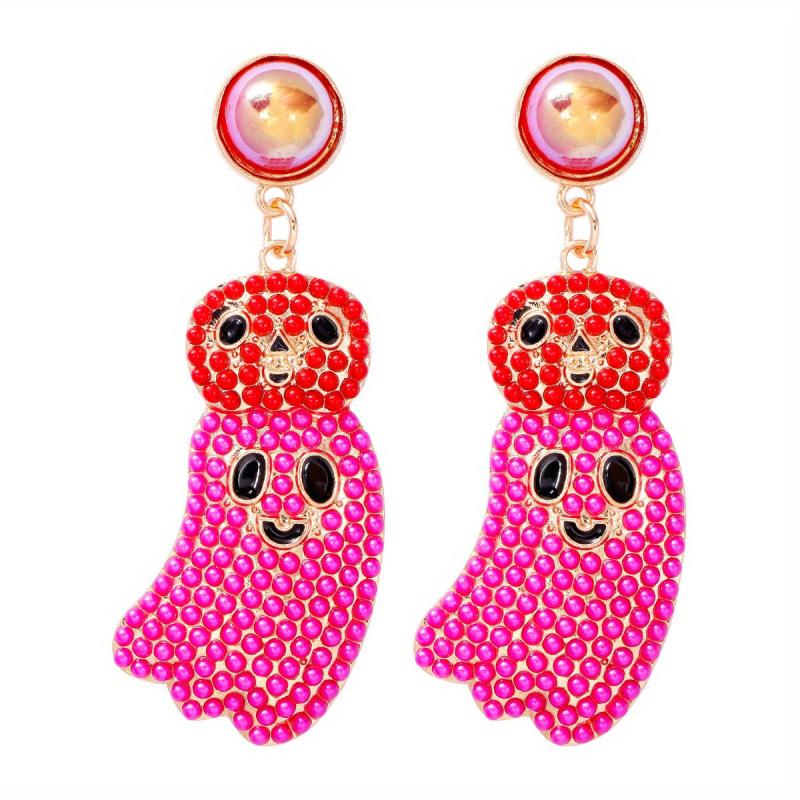 Halloween Beaded Ghost Pumpkin Dangle Earrings Alloy Jewelry