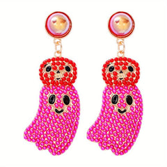 Halloween Beaded Ghost Pumpkin Dangle Earrings Alloy Jewelry