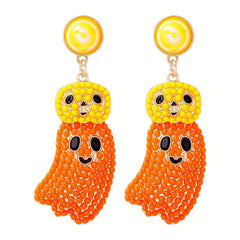 Halloween Beaded Ghost Pumpkin Dangle Earrings Alloy Jewelry