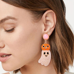 Halloween Beaded Ghost Pumpkin Dangle Earrings Alloy Jewelry