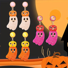 Halloween Beaded Ghost Pumpkin Dangle Earrings Alloy Jewelry