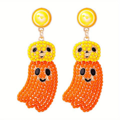 Halloween Beaded Ghost Pumpkin Dangle Earrings Alloy Jewelry