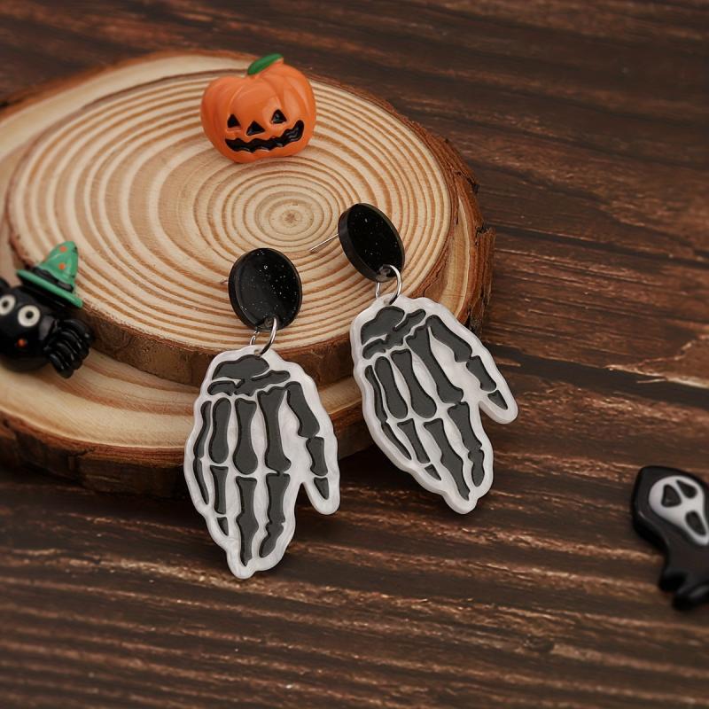 Skeleton Hand Dangle Earrings Halloween Style Resin Jewelry